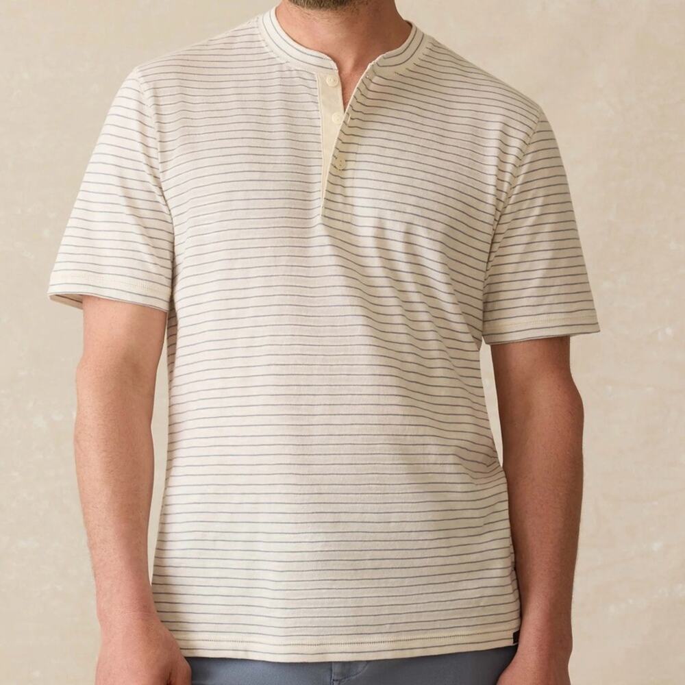 Faherty Men’s Shirt Short-Sleeve Henley Cream Flint Stripe XL